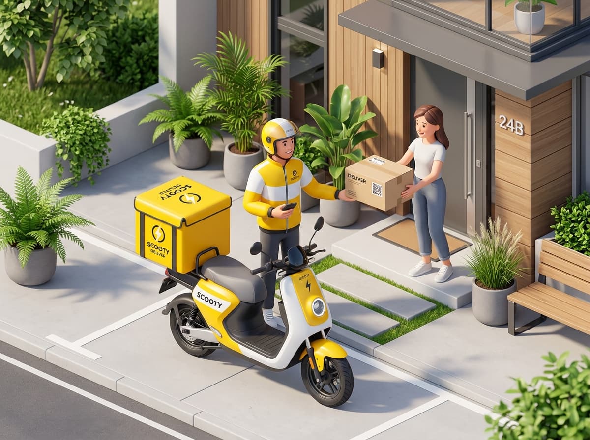 ShipRyd electric delivery scooty handing over package to customer